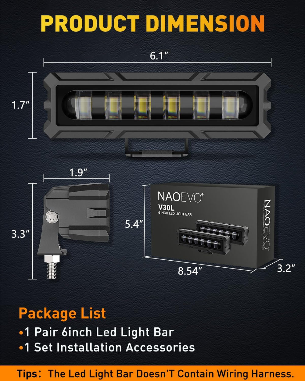 NAOEVO 6 Inch LED Light Bar, Lens Spot LED Fog Lights for Trucks, White