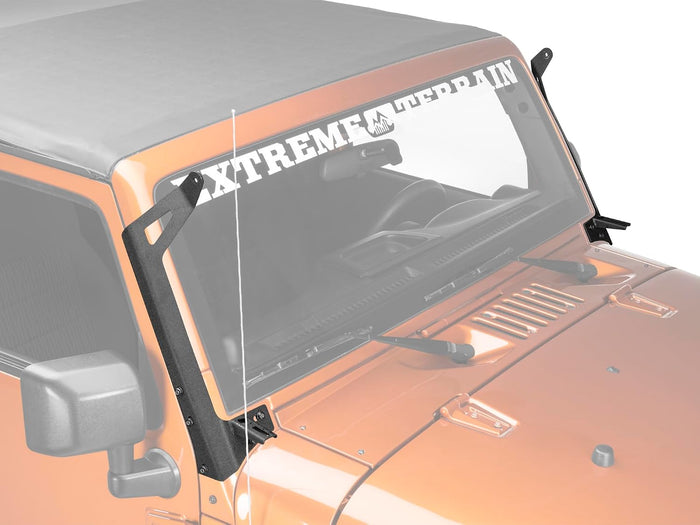Raxiom 50-Inch LED Light Bar Windshield Mount with Auxiliary Brackets | Textured Black Steel Light Mounting Bracket Kit | Compatible with 2007-2018 Jeep Wrangler JK