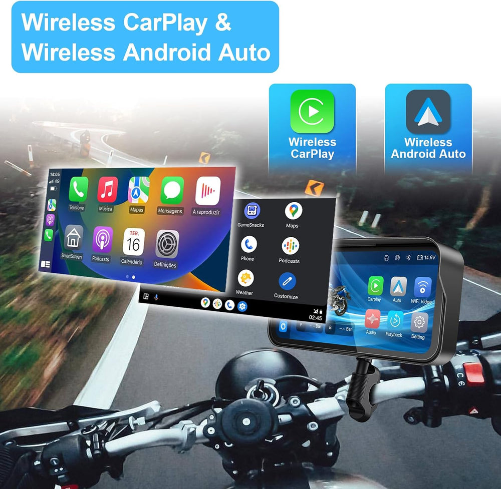 6.25" Motorcycle Carplay (Includes 128G SD) with Dash Cam, TPMS, Wireles...