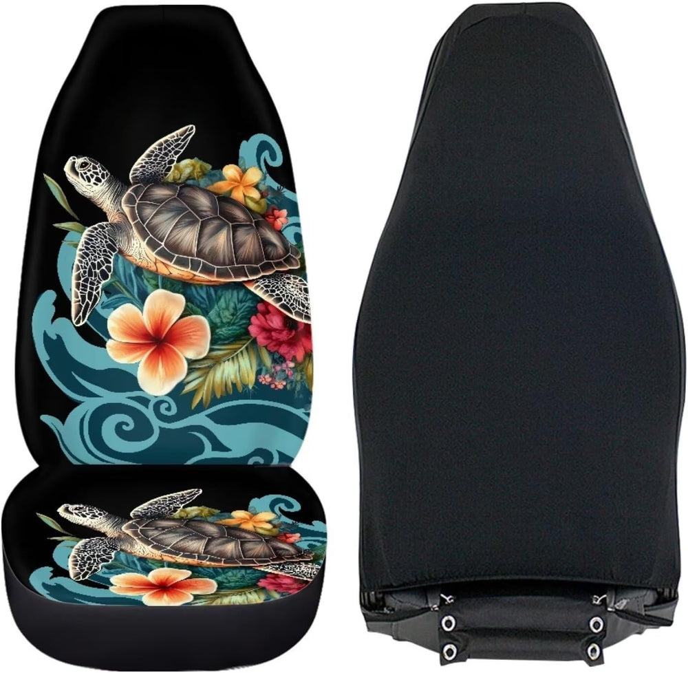 UNICEU 2 Piece Hibiscus Flower Sea Turtle Car Seat Covers Only Front,Easy to ...