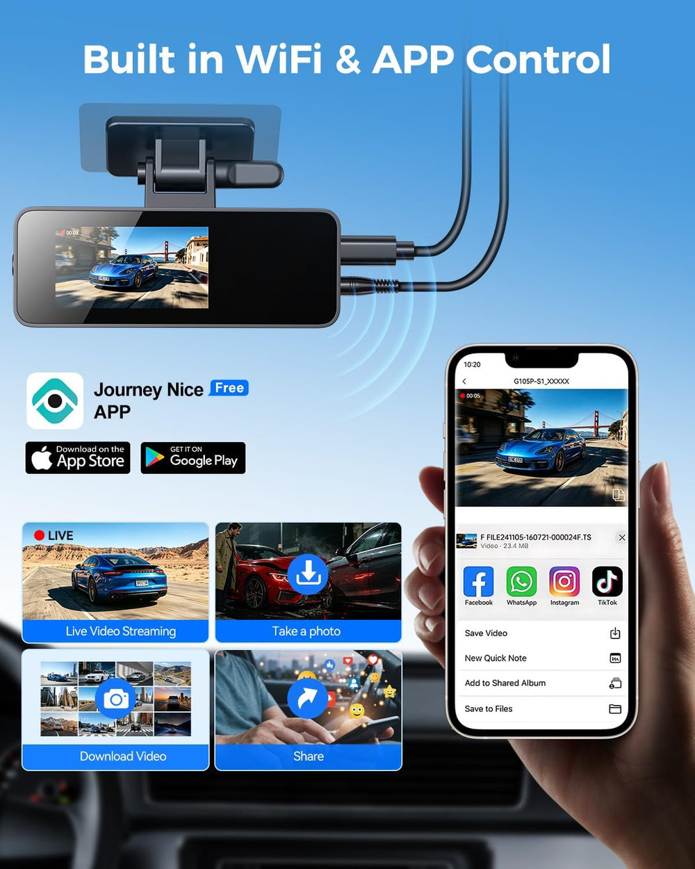 4K Dash Cam Front and Rear,4K+1080P Dual Dash Camera for Cars, 2.4G WiFi, 2” ...