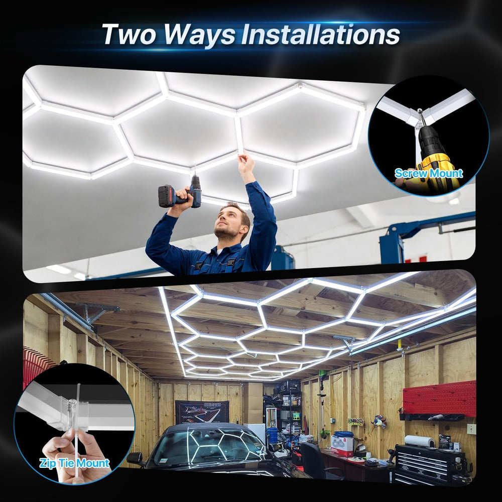 HYPERLITE Gen II Hexagon Garage Lights: 168W 16800LM 5 Grids Hexagon Led Ligh...