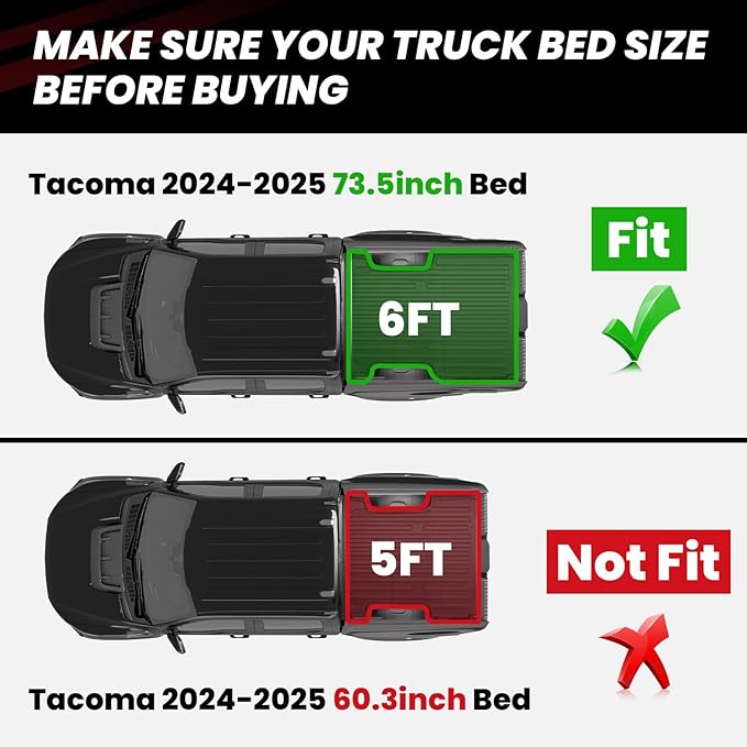 LASFIT Bed Mat for Toyota Tacoma 2023 2022 2021 2020 2019-2005 Truck Bed 6 ft