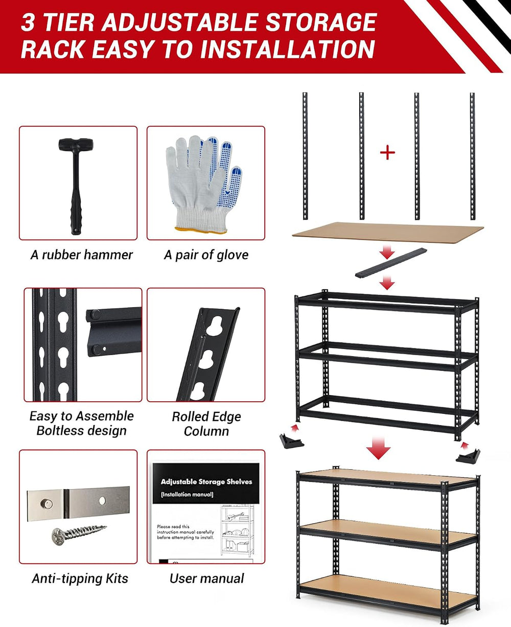 GarveeTech Heavy Duty Garage Shelving Units,3-Tier Adjustable Storage Shelves...