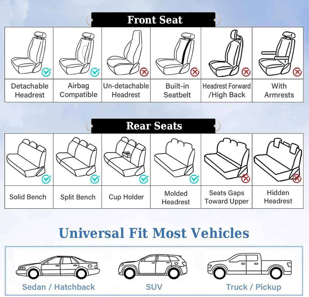 Coverado Seat Covers, Car Seat Covers Front Seats, Perforated Diamond Leather...