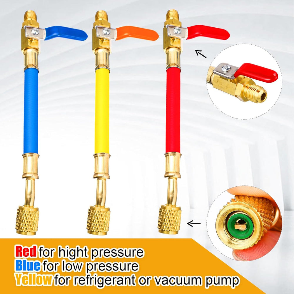 10 Pcs AC Manifold Gauge Hose with R410a Mini Split Adapter Tank Adapter Refr...