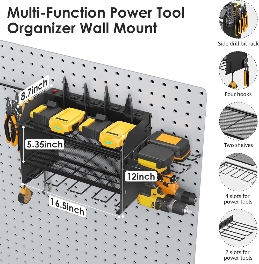 CCCEI Modular Power Tool Organizer Wall Mount Charging Station, Black 6 Drill...