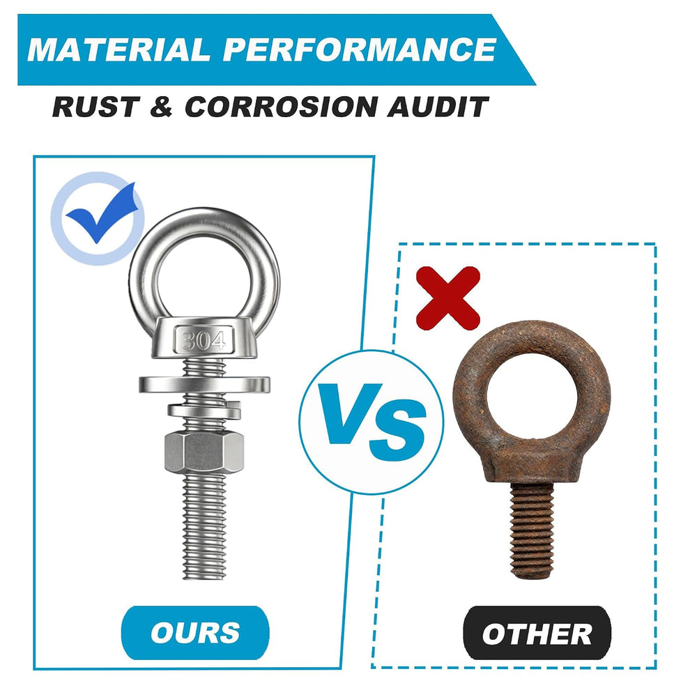 8 Pack M12 Stainless Steel Eye Bolts with Nuts and Washers, 1/2" x 4&quo...