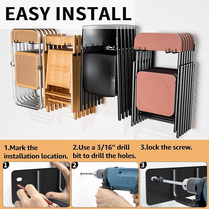YYR Folding Chair Storage Rack, Garden Tool & Foldable Chairs Organizer H...