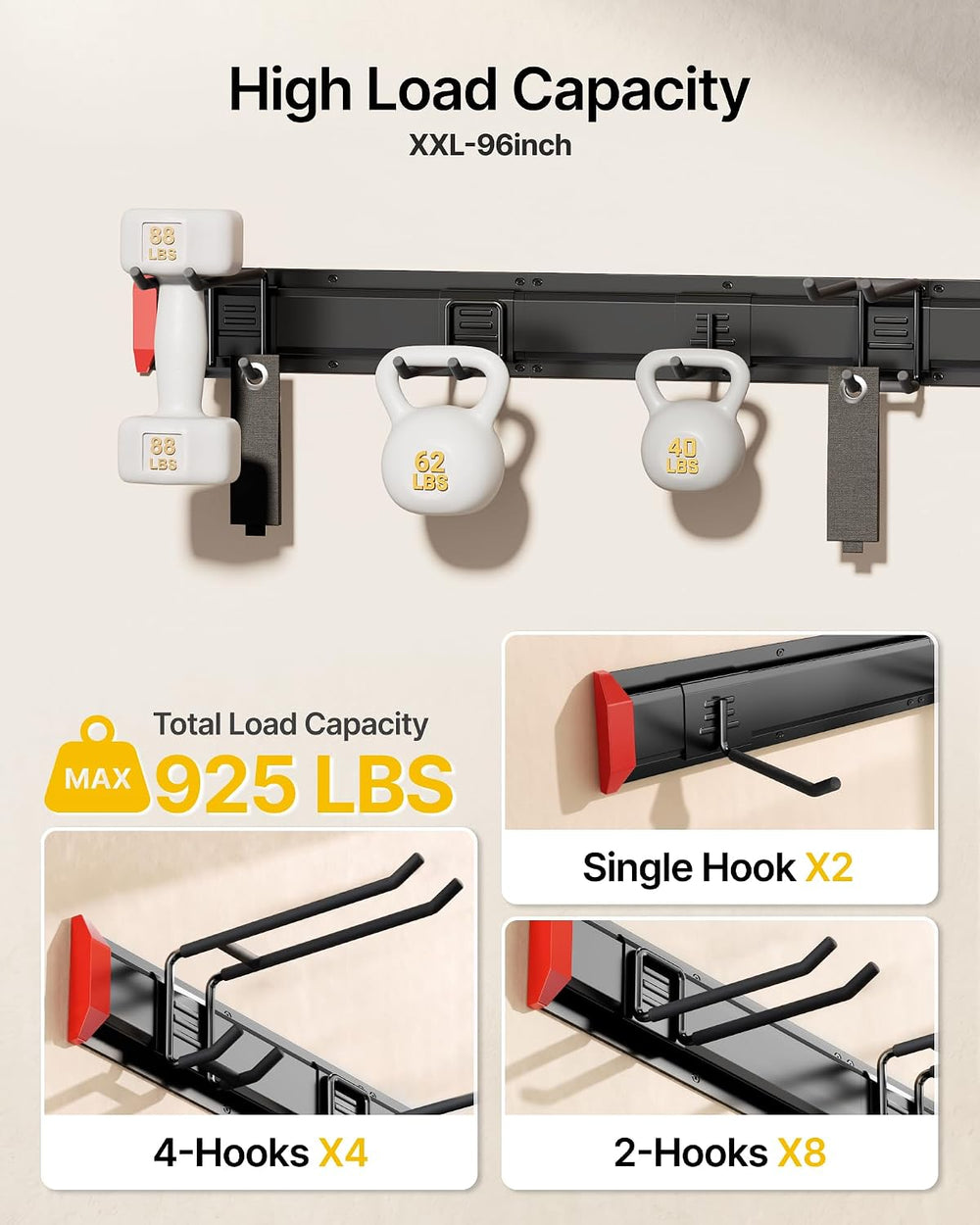 monTEK 96" Garage Tool Organizer Wall Mount, 925 LBS Heavy Duty Tool Rack