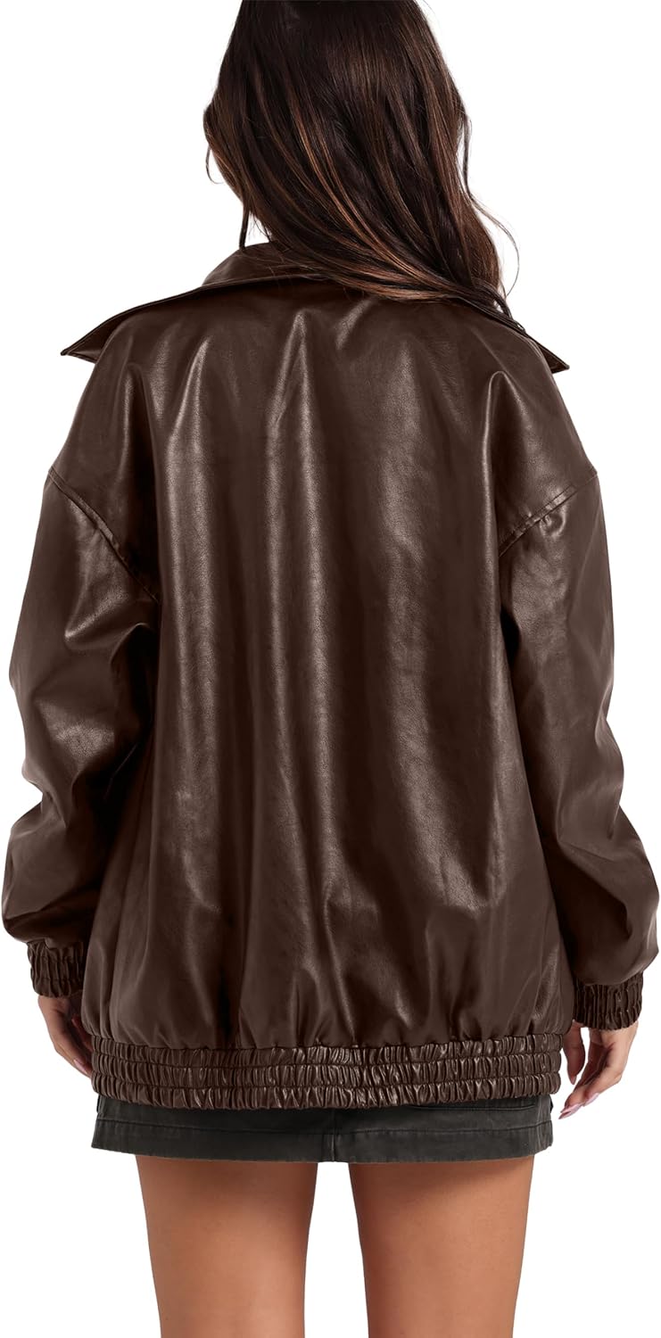 Sampeel Leather Jacket Women Faux Oversized Motorcycle Bomber Coats 2026 Fall...