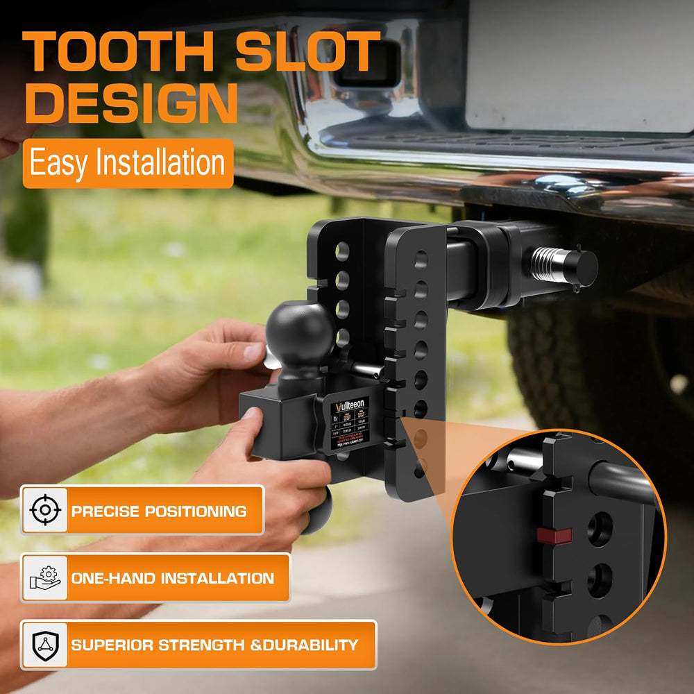 Adjustable Trailer Hitch for 2 Inch Receiver - 6 In Rise/Drop