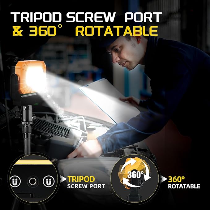 2 Pack Magnetic Work Light, 1500LM led work light, 4000mAh Rechargeable Work