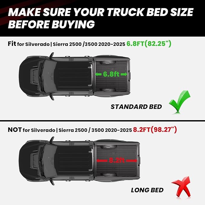 LASFIT Truck Bed Mat 2020-2025 for Chevrolet Silverado/GMC Sierra 2500HD 3500HD