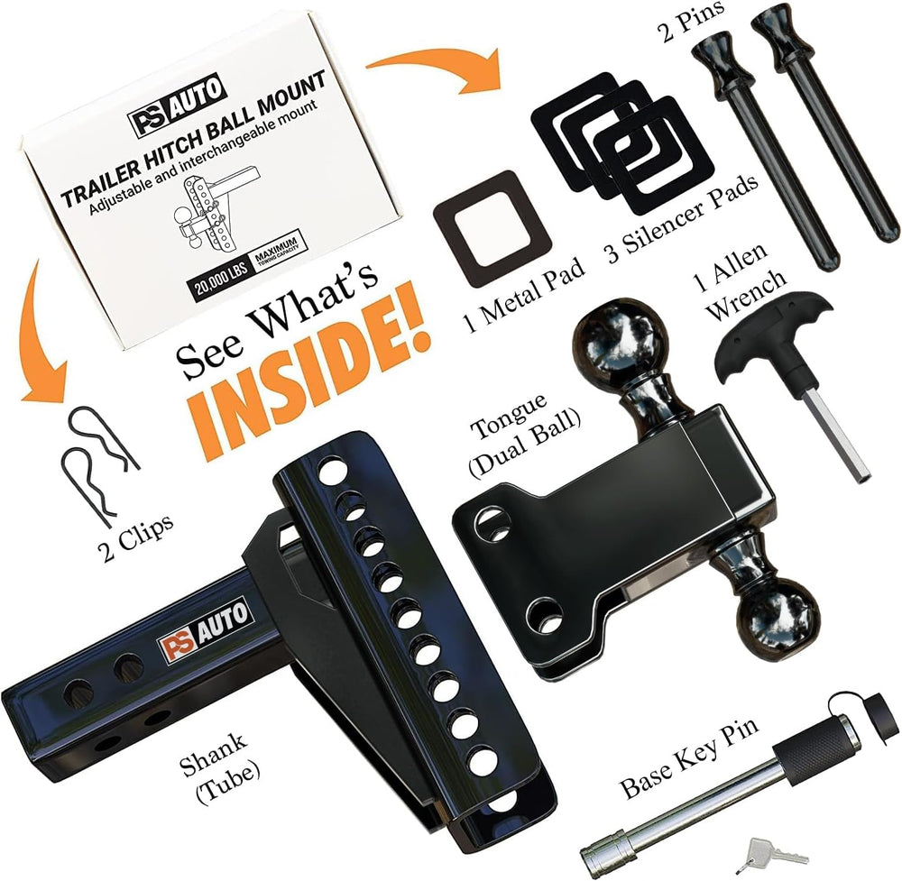 Adjustable Gooseneck Drawbar Trailer Hitch - 20,000 LBS, Fits 2 and 2-5/16 In...