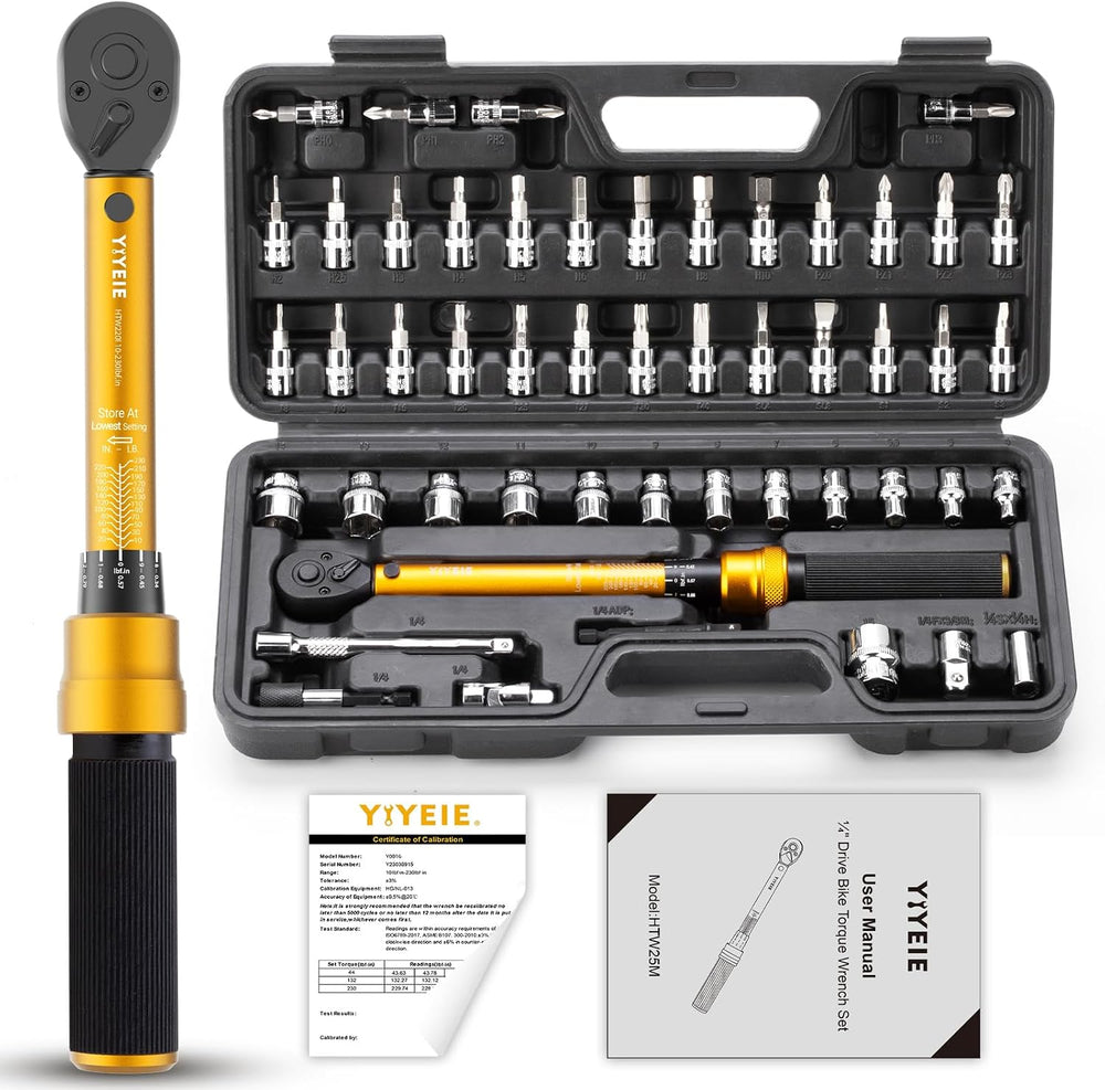 50Pcs Master Bike Torque Wrench Set, 1/4 Inch Drive, 10-230 IN.LB (1-26.0 Nm)...