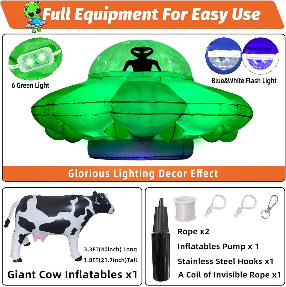 Alien Party Decorations 4.2FT Hanging UFO Cow Abduction Inflatable Alien Infl...