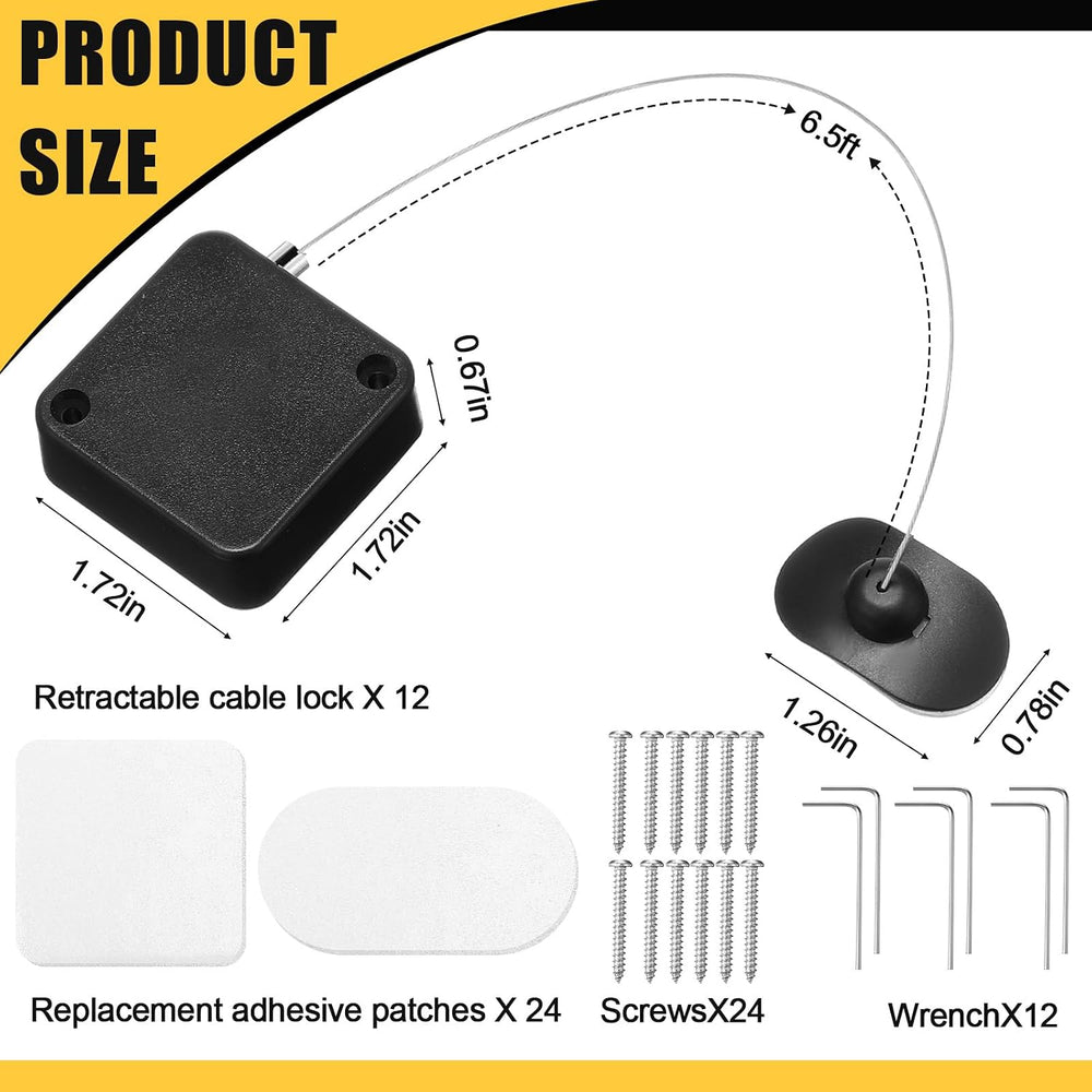 12 Pcs 6.5 ft Retractable Remote Leash, Cable Lock for Television