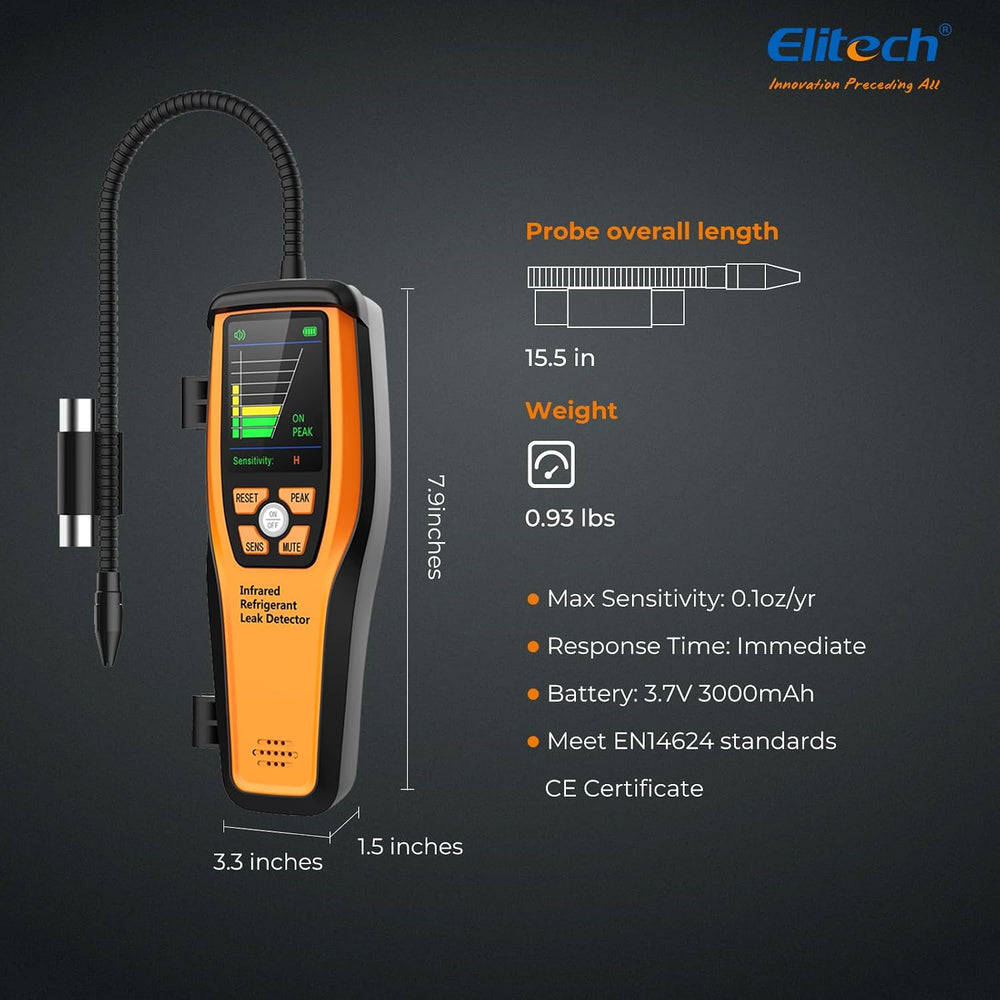 Elitech HVAC Refrigerant Leak Detector 10 Yrs Infrared Sensor Life, Halogen F...