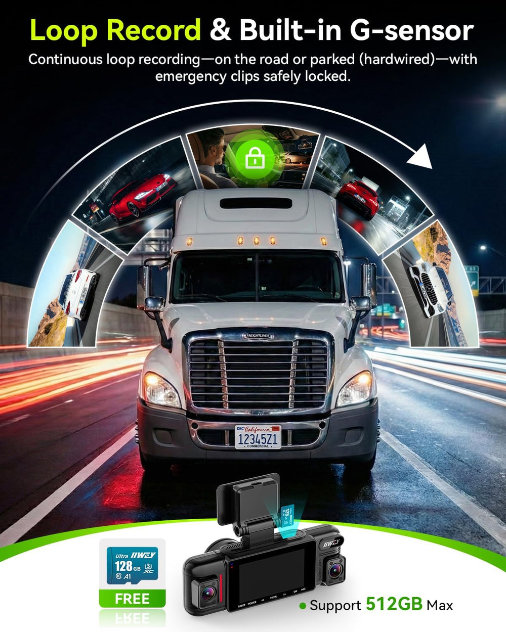 IIWEY N6 PRO 4K STARVIS 2 4-Channel Dash Cam 360° View, Free 128GB Card