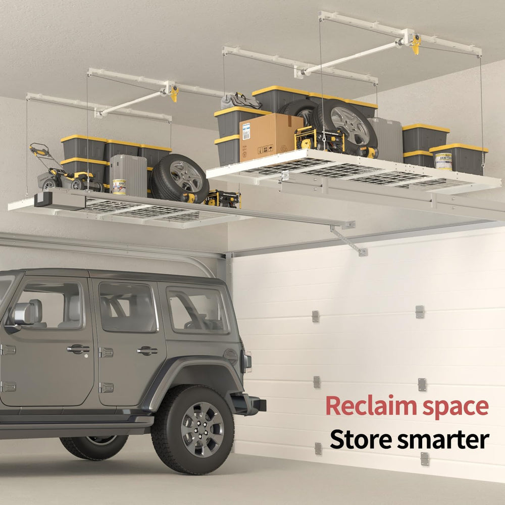 Garage Ceiling Storage Racks – 4x8 FT Overhead Garage Storage Rack with Safet...