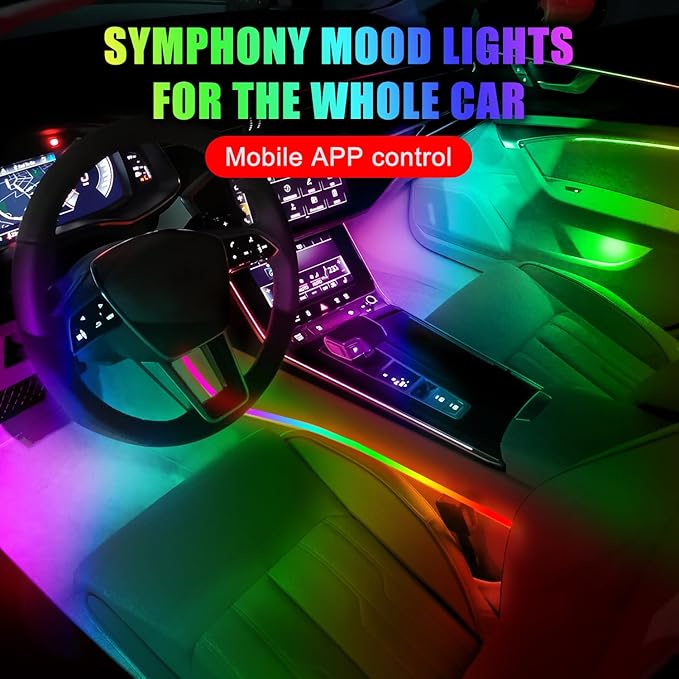 Car Interior Ambient Lights, 18 in 1 128 Colorful LED Acrylic Fiber Optic Strip