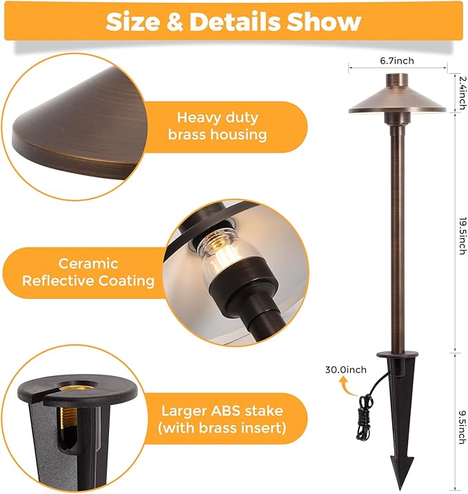Gardencoin Solid Brass Low Voltage Pathway Lights, 12V AC/DC Heavy Duty LED (...