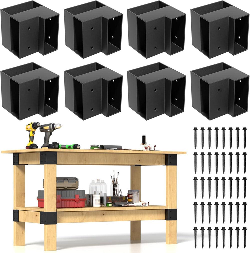 Set of 8 Heavy Duty Workbench Bracket Kit – 3-Way Right Angle Steel Corner Br...