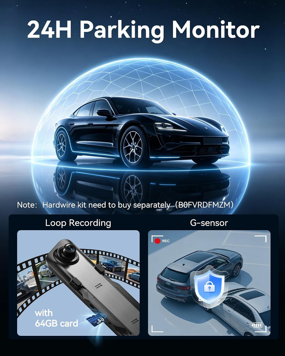 4K 13’’ Rear View Mirror Camera with Wireless Carplay&Android Auto