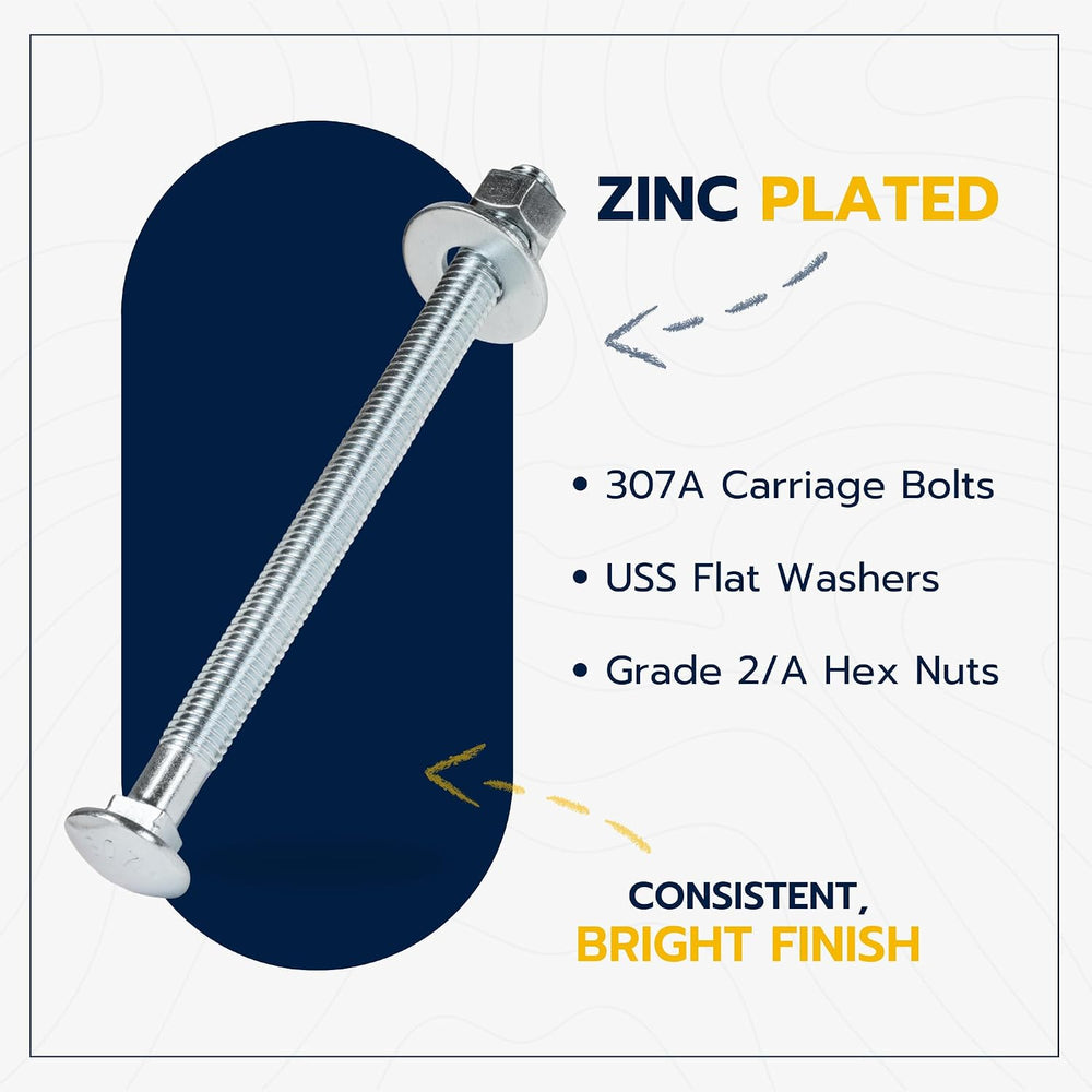 1/2" x 7" (25 Pack) Zinc Carriage Bolt Kit, Grade 307A by Makers Bolt