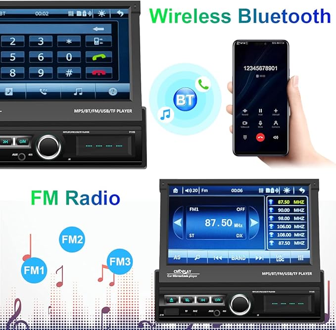 Hikity Single Din Touchscreen Car Stereo 7 Inch Touch Screen Car Radio