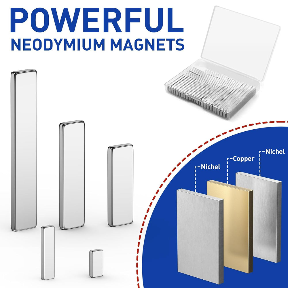 200 Pack Bar Magnet, Mix-Size Rectangle Magnets, Thin Magnets