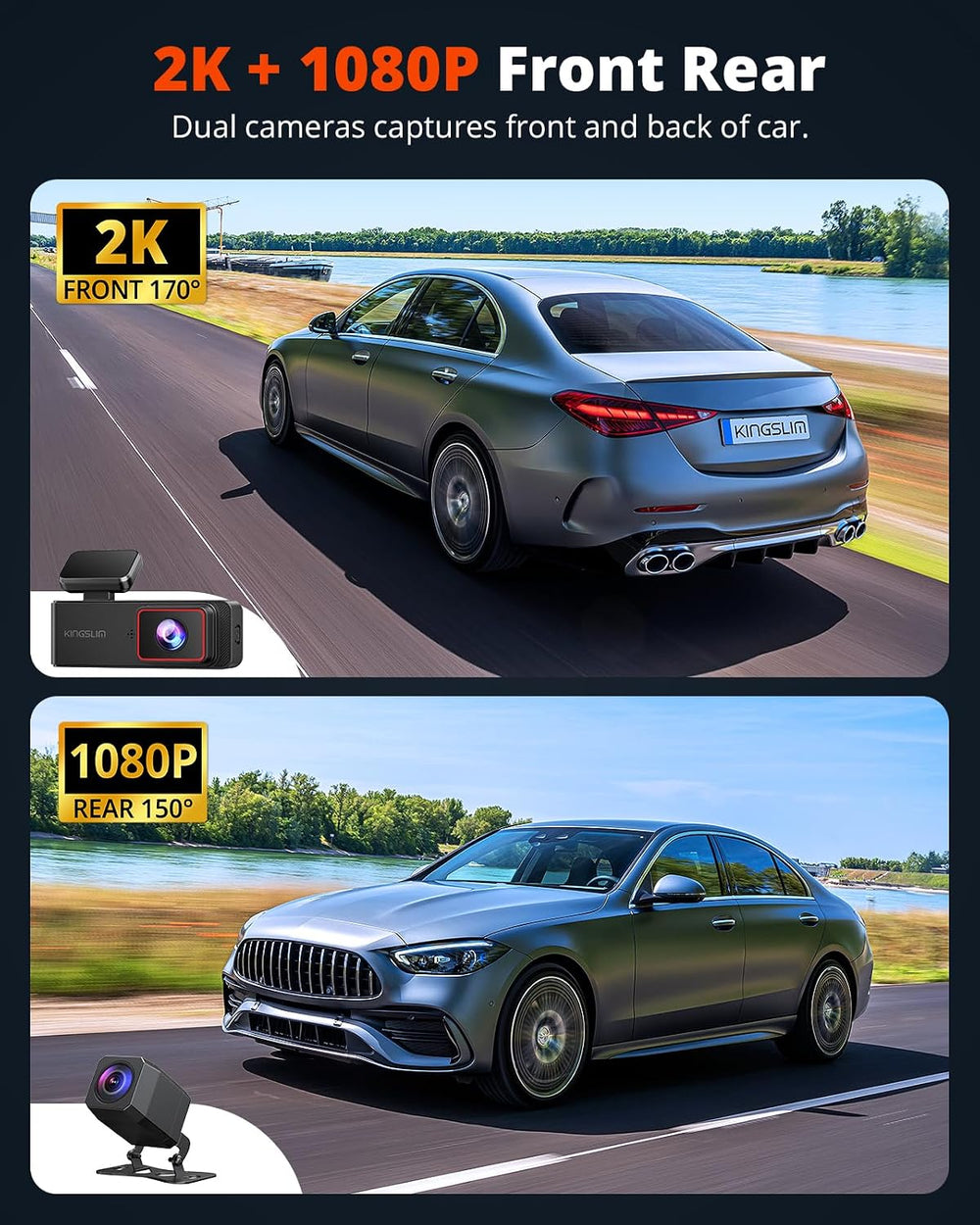 Wireless Dash Cam Front and Rear 2K, WiFi APP Dash Camera for Cars with 1.5&#...