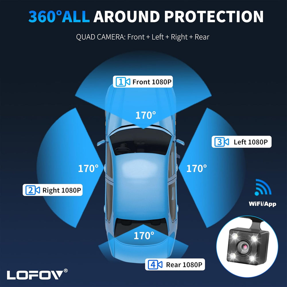 4 Channel Dash Cam 360° View 5G WiFi & APP Control, LOFOV 2K Front and Re...