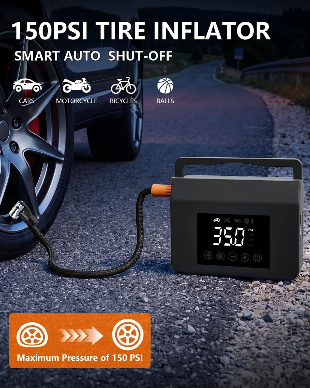 Tire Inflator Portable Air Compressor 150PSI Car Battery Jump Starter