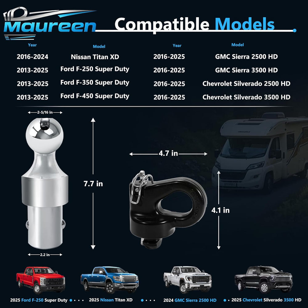 Gooseneck Hitch Ball Replacement Fit for Ford F250 F350 F450 2013-2026，Chevro...