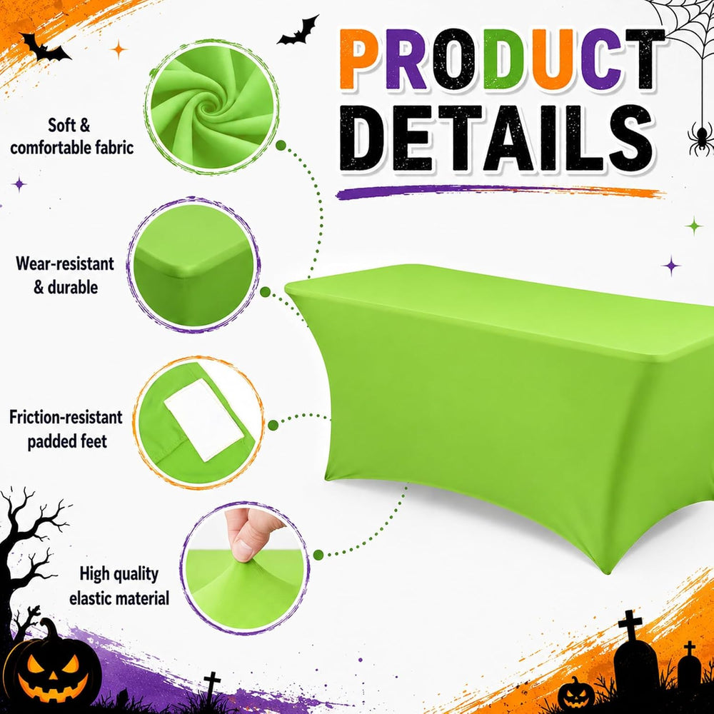 4 Pcs Halloween Spandex Tablecloths for 6ft Rectangle Tables