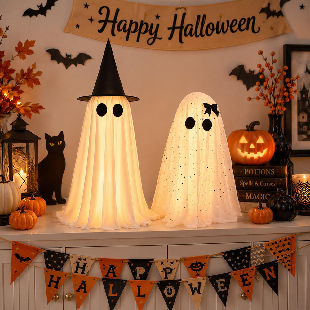 2 Pack Halloween Decorations Indoor & Outsoor, Spooky Light Up Ghost with...