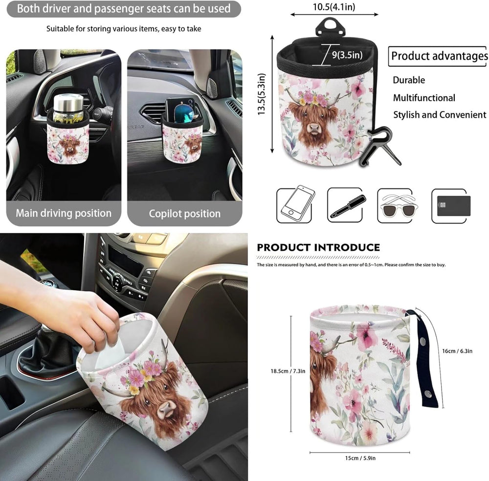 Wanyint Highland Cow Flower Pink Front Car Seat Cover Full Set with Steering ...