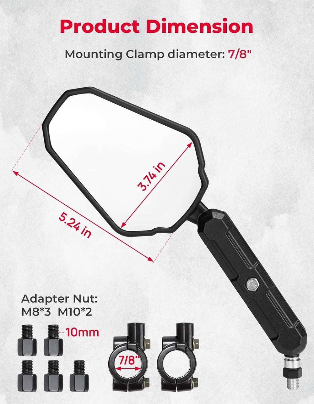 KEMIMOTO Adventure Motorcycle Mirrors M8 M10 Bolt Handlebar Mount Adjustment ...