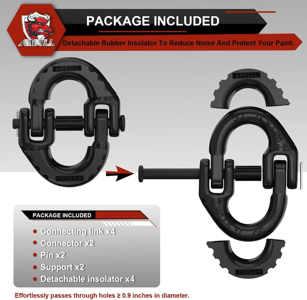 2 Pack 1/2" Safety Chain Connector Link, G80 Tow Hitch Hammerlock Coupli...