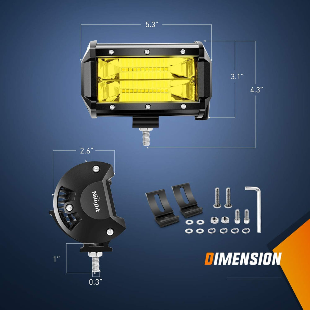Nilight - ZH304 Led Light Bar 2PCS 5Inch 72W 10800Lumens Yellow Flood Beam Fo...