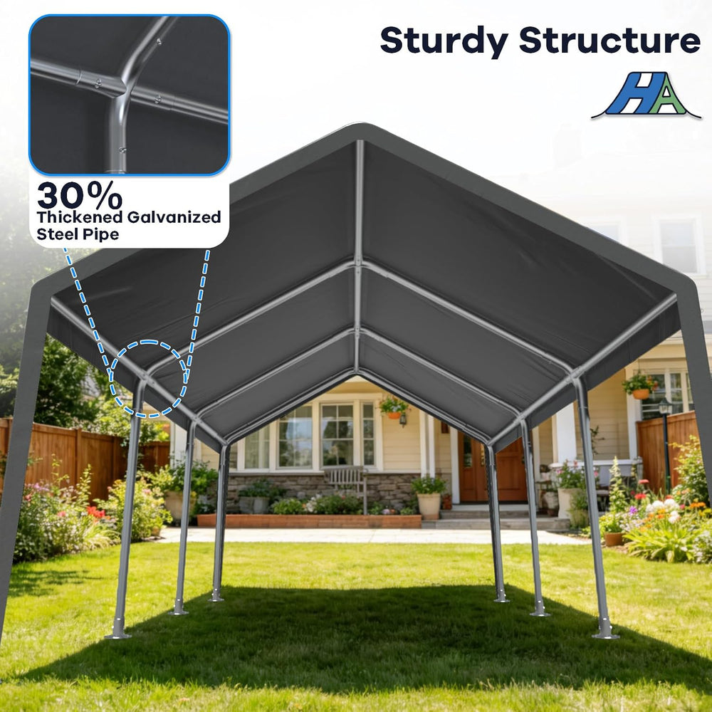 12x20 Heavy Duty Carport Canopy, All-Weather Car Ports, Grey