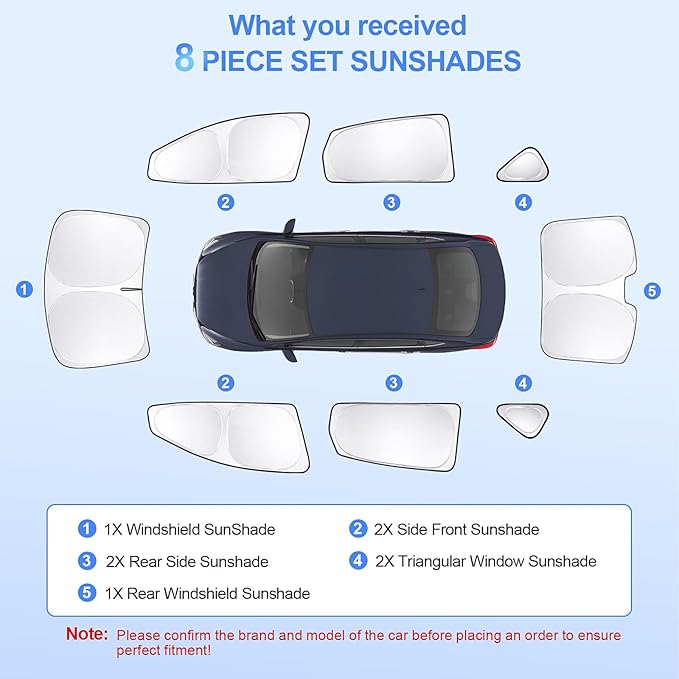 8pcs Car Window Shades for Nissan Sentra 2014-2019 Accessories, Windshield Side