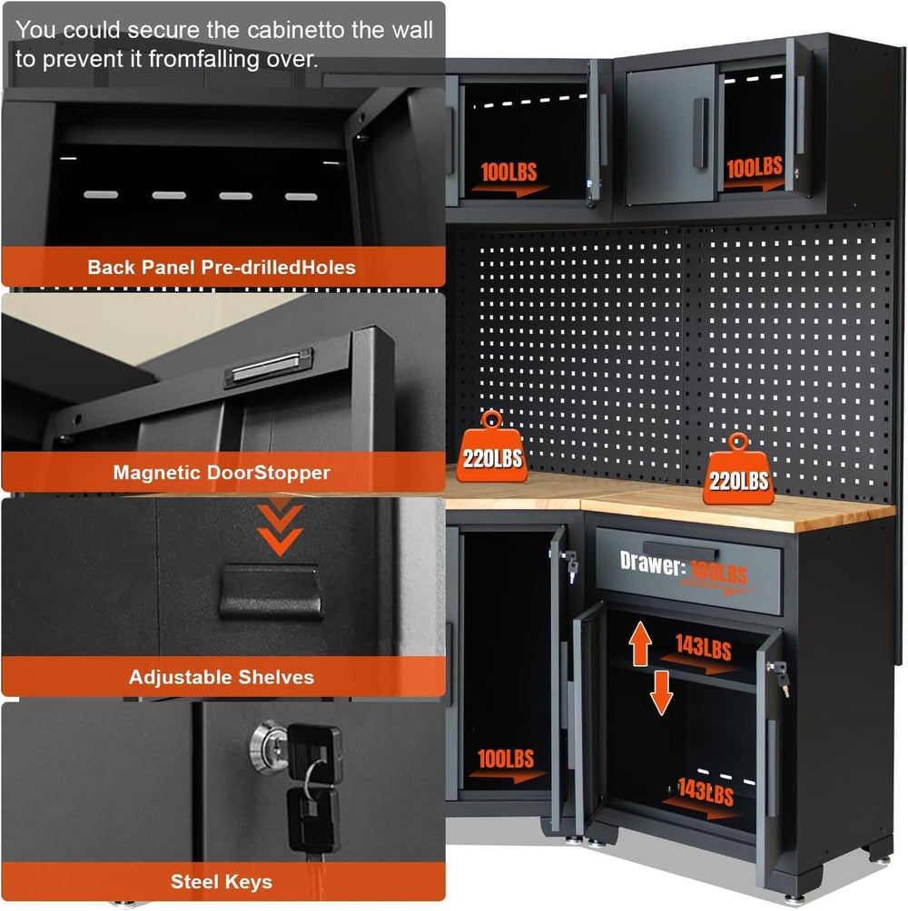 8-Pcs Garage Storage Cabinet System, Black and Grey