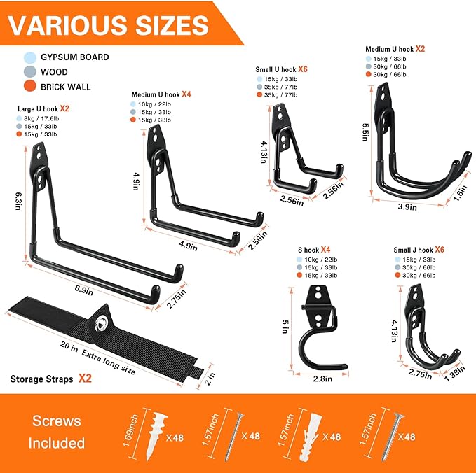 26 Pack Garage Hooks Heavy Duty Utility Steel