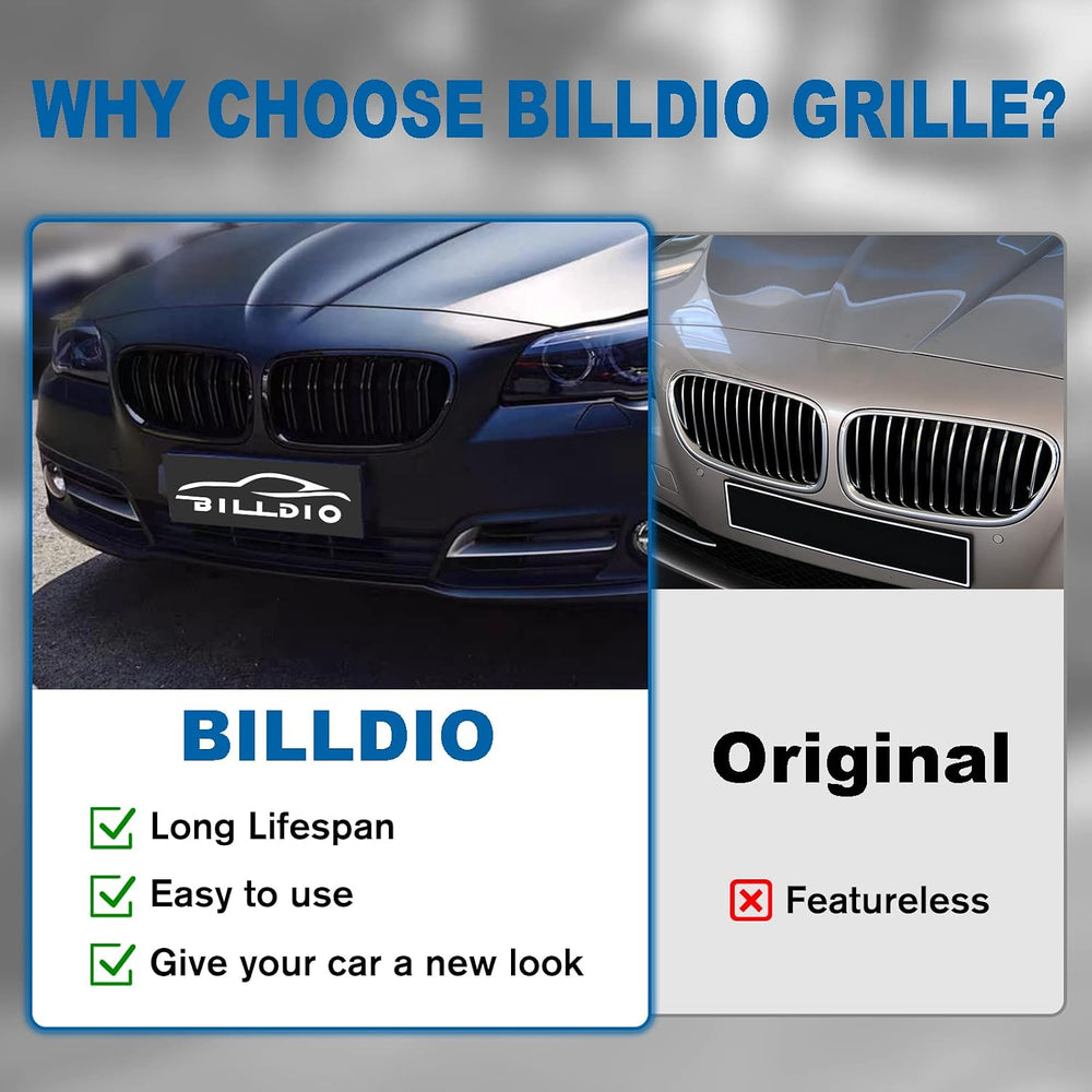 F10 Grille - Front Kidney Grille Double Slats Glossy Black Compatible with 20...