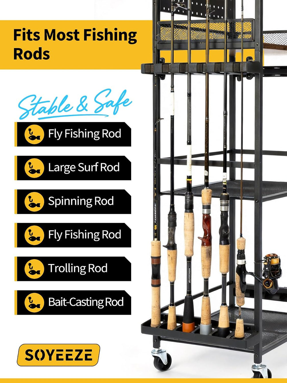 Fishing Rod Holders for Garage, Fishing Pole Holders Up to 12 Rods with Pegbo...