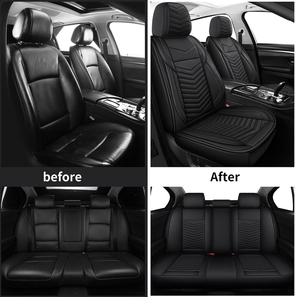 HChengkikz Nappa Leather Car Seat Covers Full Set, Black Car seat Protector 5...
