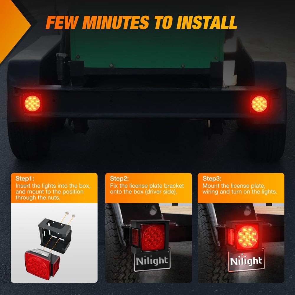 Nilight Square LED Trailer Light Kit 2PCS Stop Turn Tail Side Marker Light